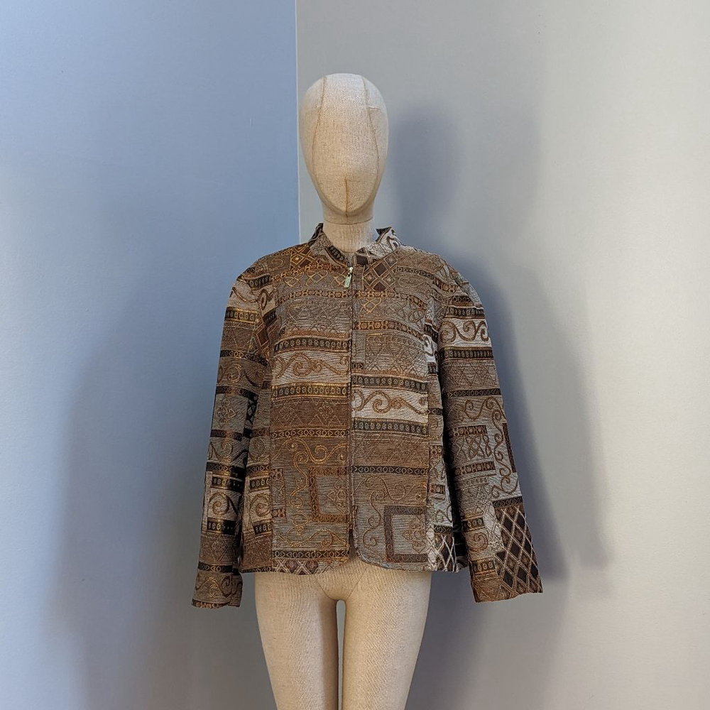 Preswick & Moore Brown and Gold Tapestry Bomber Jacket